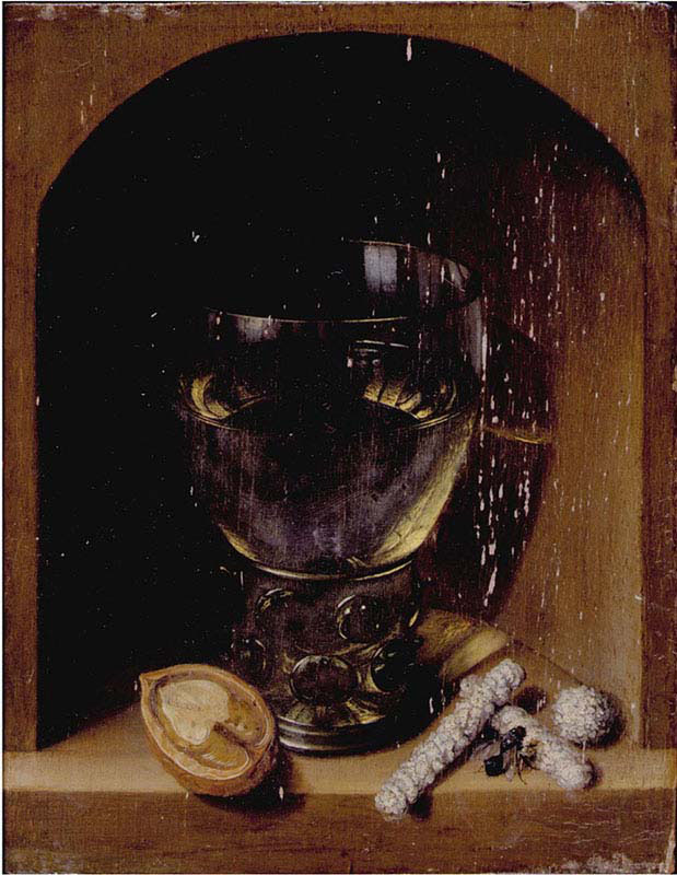 A Roemer-a Walnut and Sugar in a Stone Niche